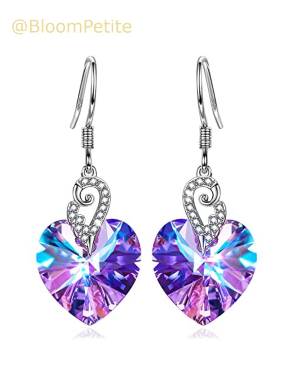 925 Sterling Silver Angel Wings Heart Drop Dangle Earrings for Women